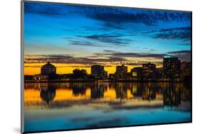 Reflection of buildings on water, Lake Merritt, Oakland, California, USA-null-Mounted Photographic Print