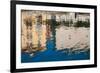 Reflection of buildings on water, Puerto Deportivo, Cimadevilla, Gijon, Asturias Province, Spain-null-Framed Photographic Print