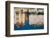 Reflection of buildings on water, Puerto Deportivo, Cimadevilla, Gijon, Asturias Province, Spain-null-Framed Photographic Print