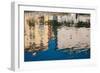 Reflection of buildings on water, Puerto Deportivo, Cimadevilla, Gijon, Asturias Province, Spain-null-Framed Photographic Print