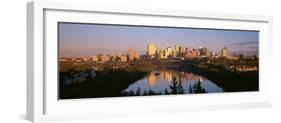 Reflection of Downtown Buildings in Water at Sunrise, North Saskatchewan River, Edmonton-null-Framed Photographic Print