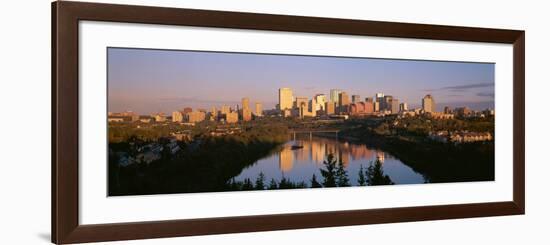 Reflection of Downtown Buildings in Water at Sunrise, North Saskatchewan River, Edmonton-null-Framed Photographic Print