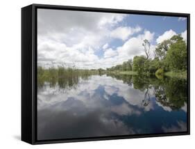 Reflection of Gathering Rain Clouds Above Kwando River During Rainy Season, Namibia, Africa-Paul Souders-Framed Stretched Canvas
