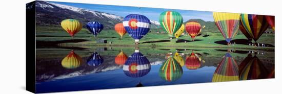 Reflection of Hot Air Balloons on Water, Colorado, USA-null-Stretched Canvas