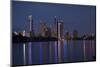 Reflection of illuminated skylines on water, Coral Sea, Surfer's Paradise, Gold Coast, Queenslan...-Panoramic Images-Mounted Photographic Print