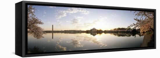 Reflection of Memorials in Water, Jefferson Memorial, Washington Monument, Washington DC, USA-null-Framed Stretched Canvas