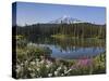 Reflection of Mountain and Trees in Lake, Mt Rainier National Park, Washington State, USA-null-Stretched Canvas