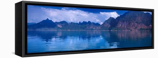 Reflection of Mountain on Water, Chiaw Lan Lake, Kao Sok National Park, Surat Thani Province-null-Framed Stretched Canvas