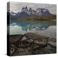 Reflection of Mountain Peak in a Lake, Torres Del Paine, Lake Pehoe-null-Stretched Canvas