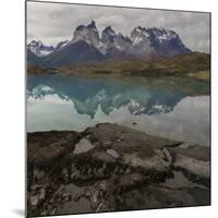 Reflection of Mountain Peak in a Lake, Torres Del Paine, Lake Pehoe-null-Mounted Art Print