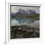 Reflection of Mountain Peak in a Lake, Torres Del Paine, Lake Pehoe-null-Framed Art Print