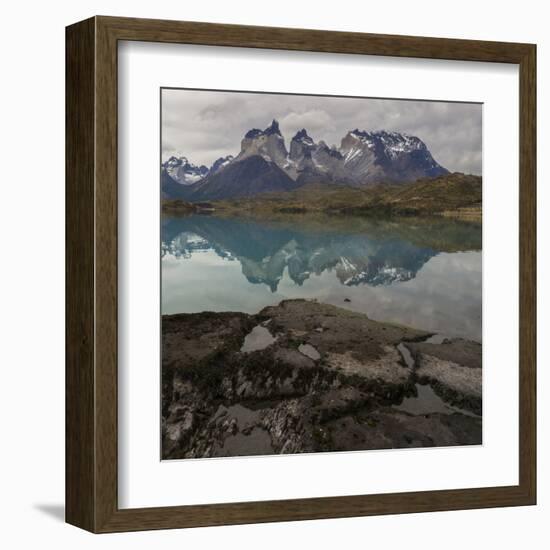 Reflection of Mountain Peak in a Lake, Torres Del Paine, Lake Pehoe-null-Framed Art Print