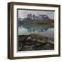 Reflection of Mountain Peak in a Lake, Torres Del Paine, Lake Pehoe-null-Framed Art Print