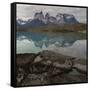 Reflection of Mountain Peak in a Lake, Torres Del Paine, Lake Pehoe-null-Framed Stretched Canvas