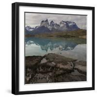 Reflection of Mountain Peak in a Lake, Torres Del Paine, Lake Pehoe-null-Framed Art Print