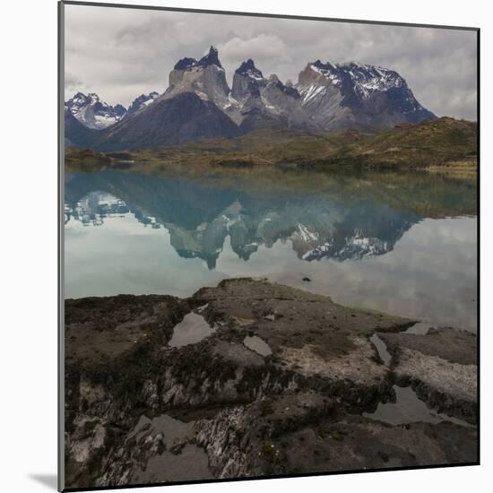 Reflection of Mountain Peak in a Lake, Torres Del Paine, Lake Pehoe-null-Mounted Art Print