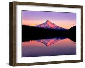 Reflection of mountain range in a lake, Mt Hood, Lost Lake, Mt Hood National Forest, Oregon, USA-null-Framed Photographic Print