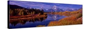 Reflection of Mountains in the River, Mt Moran, Oxbow Bend, Snake River, Grand Teton National Pa...-null-Stretched Canvas