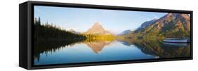 Reflection of mountains in Two Medicine Lake, Glacier National Park, Montana, USA-null-Framed Stretched Canvas