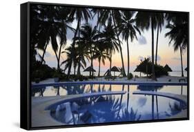 Reflection of Palm Trees in Swimming Pool at Sunrise-Peter Richardson-Framed Stretched Canvas