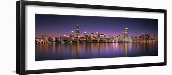 Reflection of Skyscrapers in a Lake, Lake Michigan, Digital Composite, Chicago, Illinois, USA-null-Framed Photographic Print