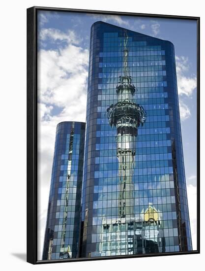 Reflection of Skytower in Office Building, Auckland, North Island, New Zealand-David Wall-Framed Photographic Print