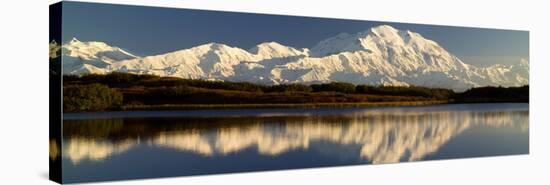 Reflection of Snow Covered Mountains on Water, Mt Mckinley, Denali National Park, Alaska, USA-null-Stretched Canvas