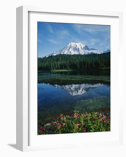 Reflection of Snowcovered Mount Rainier on Reflection Lake-James Randklev-Framed Photographic Print