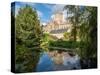 Reflection of the Cathedral in the Moat, The Bishop's Palace, Wells, Somerset, England-Jean Brooks-Stretched Canvas