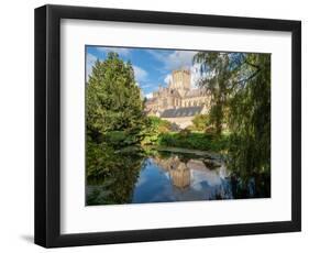 Reflection of the Cathedral in the Moat, The Bishop's Palace, Wells, Somerset, England-Jean Brooks-Framed Photographic Print