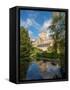 Reflection of the Cathedral in the Moat, The Bishop's Palace, Wells, Somerset, England-Jean Brooks-Framed Stretched Canvas