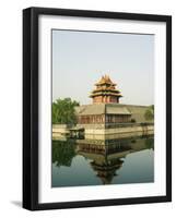 Reflection of the Palace Wall Tower in the Moat of the Forbidden City Palace Museum, Beijing, China-Kober Christian-Framed Photographic Print