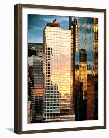 Reflection of the Sunset on the Windows of Buildings at Manhattan, Times Square, NYC, US, USA-Philippe Hugonnard-Framed Premium Photographic Print