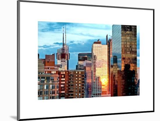 Reflection of the Sunset on the Windows of Buildings in Manhattan, Times Square, NYC, White Frame-Philippe Hugonnard-Mounted Art Print