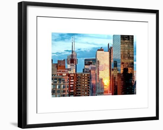 Reflection of the Sunset on the Windows of Buildings in Manhattan, Times Square, NYC, White Frame-Philippe Hugonnard-Framed Art Print