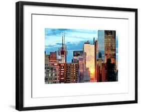 Reflection of the Sunset on the Windows of Buildings in Manhattan, Times Square, NYC, White Frame-Philippe Hugonnard-Framed Art Print