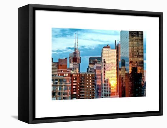 Reflection of the Sunset on the Windows of Buildings in Manhattan, Times Square, NYC, White Frame-Philippe Hugonnard-Framed Stretched Canvas