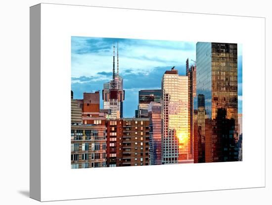 Reflection of the Sunset on the Windows of Buildings in Manhattan, Times Square, NYC, White Frame-Philippe Hugonnard-Stretched Canvas