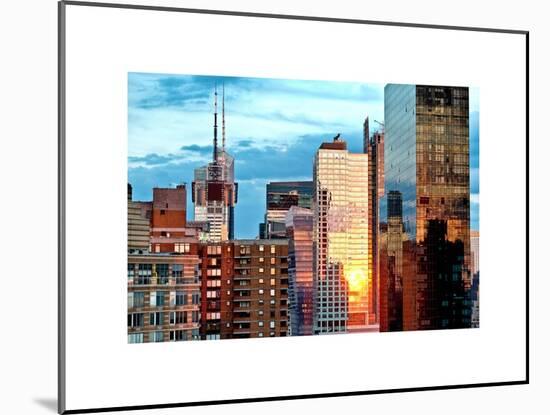 Reflection of the Sunset on the Windows of Buildings in Manhattan, Times Square, NYC, White Frame-Philippe Hugonnard-Mounted Art Print
