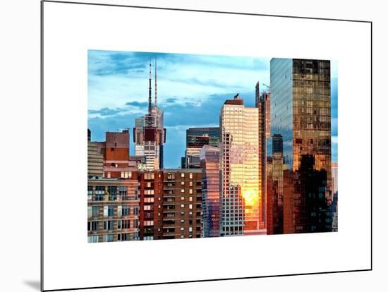 Reflection of the Sunset on the Windows of Buildings in Manhattan, Times Square, NYC, White Frame-Philippe Hugonnard-Mounted Art Print