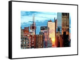 Reflection of the Sunset on the Windows of Buildings in Manhattan, Times Square, NYC, White Frame-Philippe Hugonnard-Framed Stretched Canvas