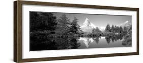 Reflection of Trees and Mountain in a Lake, Matterhorn, Switzerland-null-Framed Photographic Print