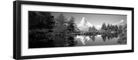 Reflection of Trees and Mountain in a Lake, Matterhorn, Switzerland-null-Framed Photographic Print