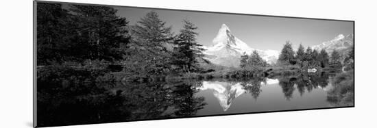 Reflection of Trees and Mountain in a Lake, Matterhorn, Switzerland-null-Mounted Photographic Print