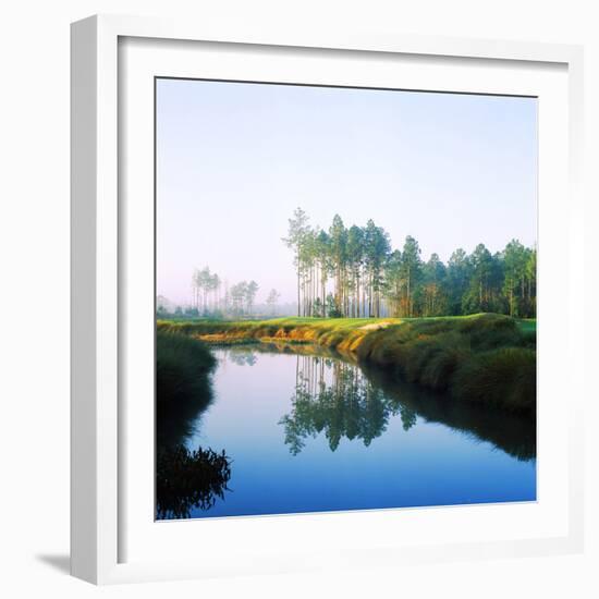 Reflection of Trees on Water in a Golf Course, Slammer and Squire Golf Course, St. Augustine-null-Framed Photographic Print