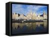 Reflection of Waterfront Town Houses, Ghent, Flanders, Belgium, Europe-Christian Kober-Framed Stretched Canvas