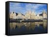 Reflection of Waterfront Town Houses, Ghent, Flanders, Belgium, Europe-Christian Kober-Framed Stretched Canvas