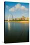 Reflection on Gateway Arch ("Gateway to the West") and skyline of St. Louis, Missouri at sunrise...-null-Stretched Canvas