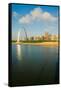 Reflection on Gateway Arch ("Gateway to the West") and skyline of St. Louis, Missouri at sunrise...-null-Framed Stretched Canvas