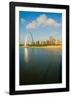 Reflection on Gateway Arch ("Gateway to the West") and skyline of St. Louis, Missouri at sunrise...-null-Framed Photographic Print